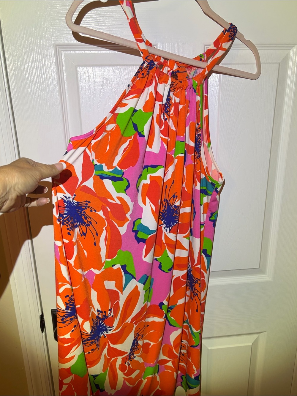 NWOT Trina Turk Bright Orange Floral Sundress Back Tie Peephole. XL - Picture 2 of 6
